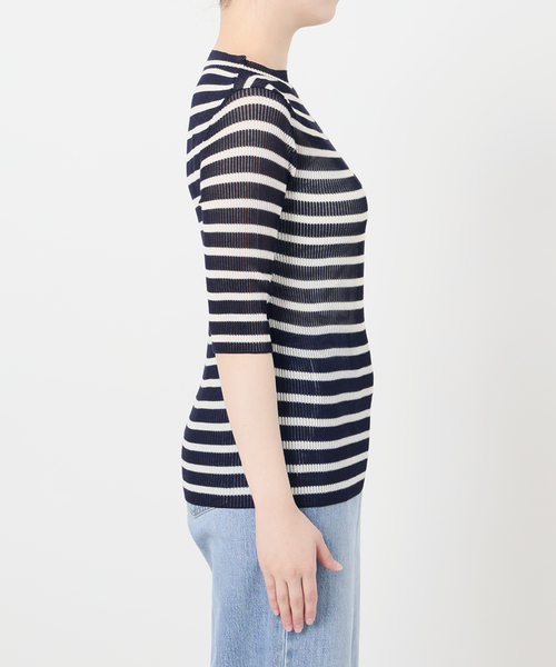 IENA LA BOUCLE ボーダーセーター IENA LA BOUCLE ニット セーター 総針針抜きボーダー半袖プル