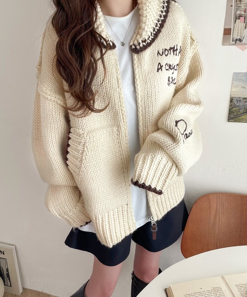 「Java」 ニットカーディガン X-LARGE アイボリー レディース_画像9