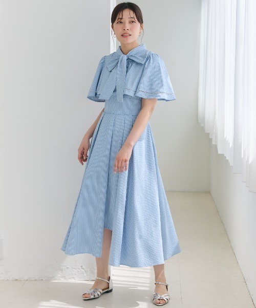 【美品！】archivio フード付き ストライプワンピース 38 ワンピース ラップスカート風 アシンメトリー[品番：JSFW0010470