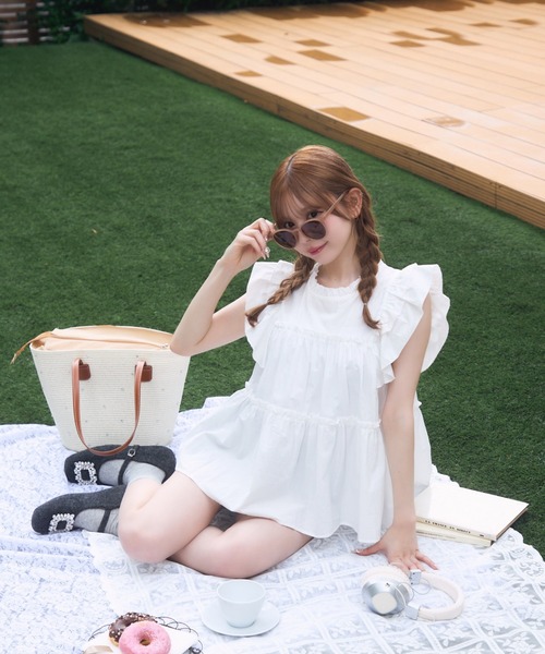 選べるレディース服3点福袋対象商品 フォレスト プリント ノースリーブ ブラウス（返品交換ギフト包装不可）レディース 女性 9号 Mサイズ トップス コットン100 TITTY＆CO. ブラウス シャツ ノースリーブフリルブラウス