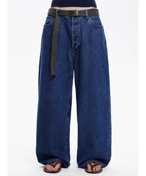 ワイドパンツ ジーンズ ルーズフィット レトロダークブルー ワイドストレート デニムパンツ NZK6238「MASONPRINCE」