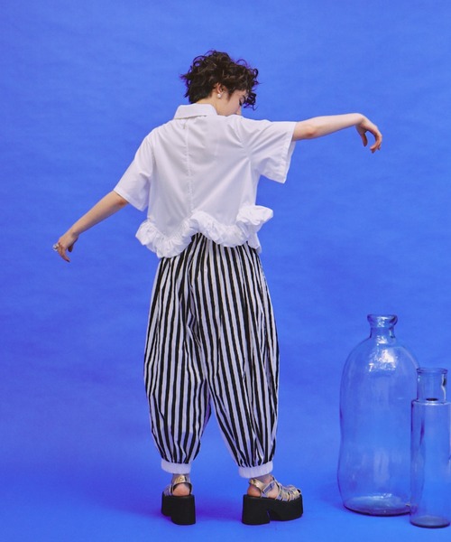 manana suerte パンツ ボリュームストライプサーカスパンツ