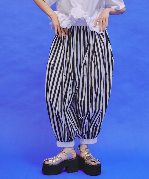 manana suerte パンツ ボリュームストライプサーカスパンツ