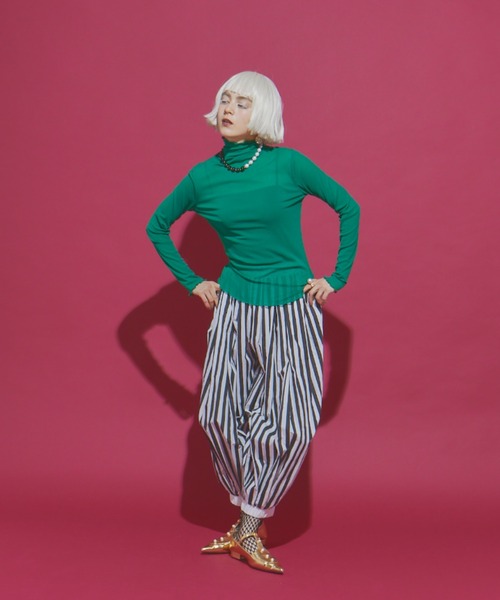 manana suerte パンツ ボリュームストライプサーカスパンツ