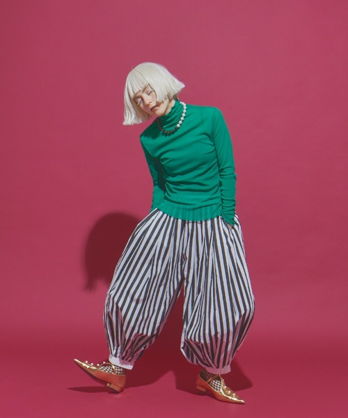 manana suerte パンツ ボリュームストライプサーカスパンツ