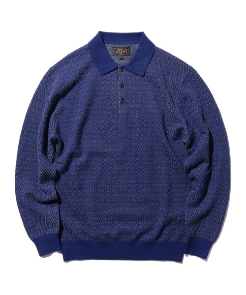 BEAMS+（ビームスプラス） ポロシャツ ダイヤモンド パターン ニット