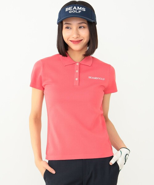 「BEAMS GOLF」 半袖ポロシャツ MEDIUM レッド レディース