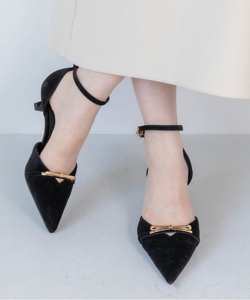 【EVOLリボンセパレートパンプスBZ23837 （ブラックスエード） 24.5 EVOL（イーボル） パンプス 「クッション入り・ふかふか」4.5cmリボン