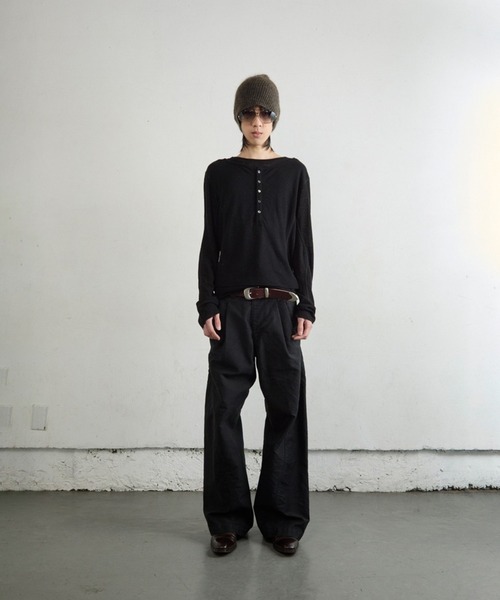 NVRFRGT ブラック スラックス NVRFRGT（ネヴァーフォーゲット） スラックス TUCKED WIDE LEG