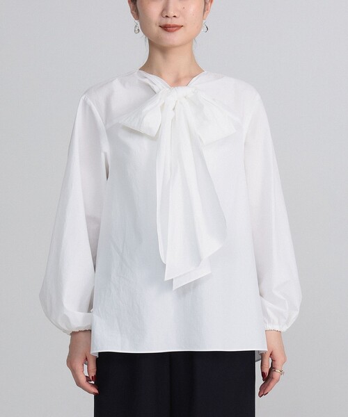 美品 デミルクス ビームス 2,2万円 ボウタイブラウス ホワイト D303 Demi-Luxe BEAMS（デミルクス ビームス） ブラウス シャツ マルチ