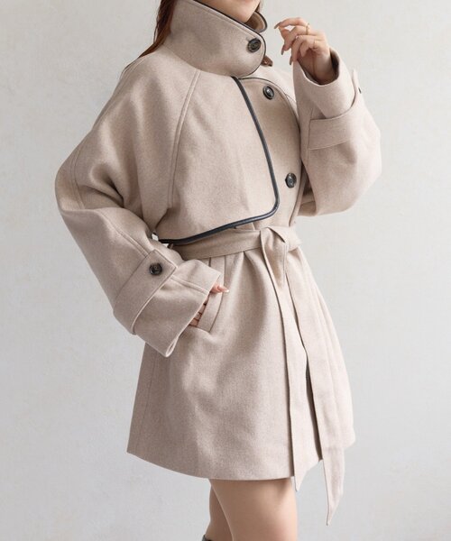 Thevon ツイードパイピングミドルコート ツイードパイピングミドル