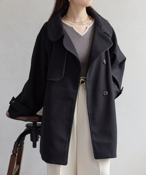 Thevon（ゼヴォン） コート アウター パイピングスタンドカラーミドル