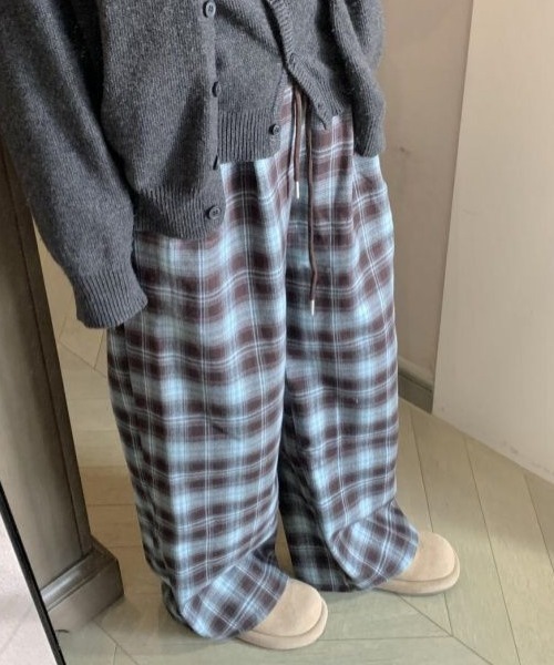ワイドパンツ パンツ チェック柄 ワイド イージーパンツ レディース