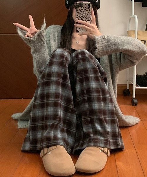 パンツ チェック柄 ワイド イージーパンツ レディース メンズ