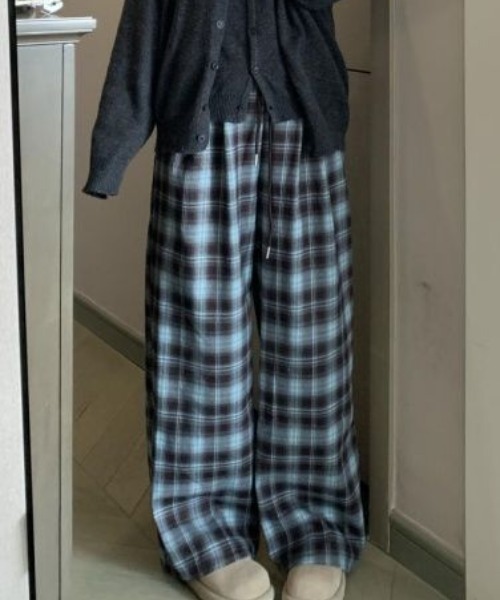 ワイドパンツ パンツ チェック柄 ワイド イージーパンツ レディース
