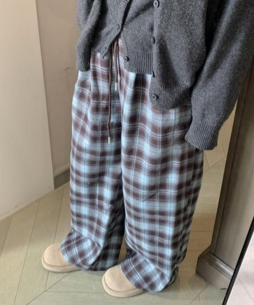 パンツ チェック柄 ワイド イージーパンツ レディース メンズ