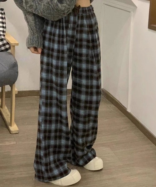 パンツ チェック柄 ワイド イージーパンツ レディース メンズ