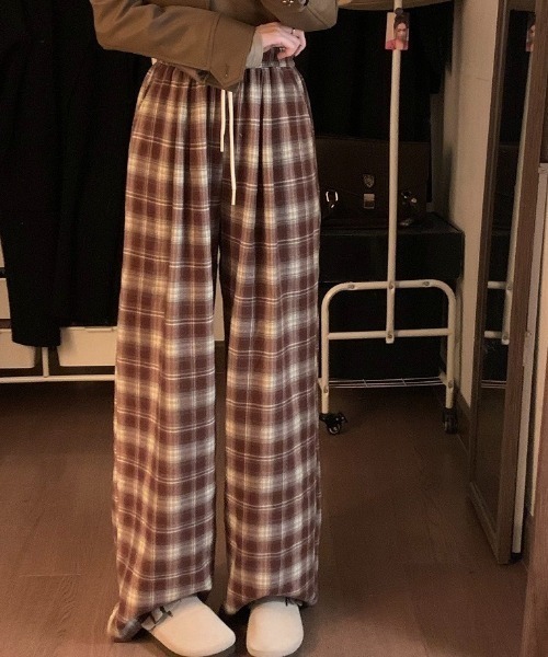 ワイドパンツ パンツ チェック柄 ワイド イージーパンツ レディース