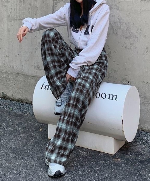 パンツ チェック柄 ワイド イージーパンツ レディース メンズ