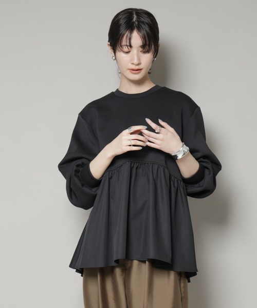 NANO universe（ナノ・ユニバース） tシャツ 布帛コンビペプラムカット