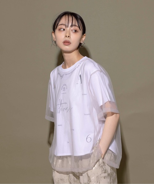 [Eimee Law] короткий рукав футболка 38 черный × белый женский 