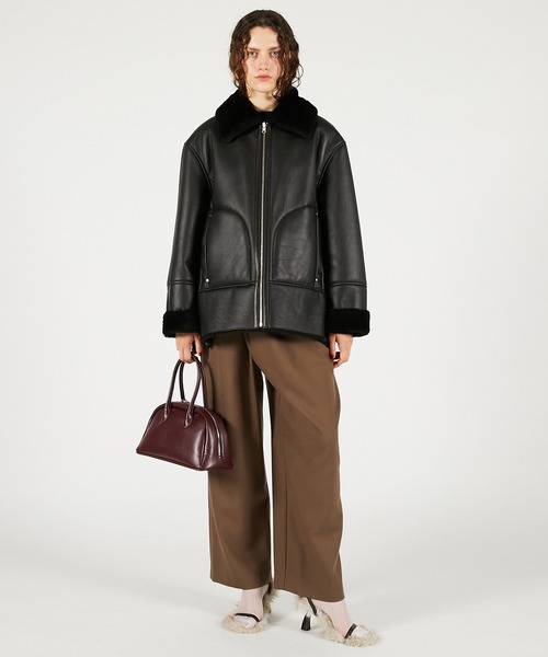 【リアルムートン】 フランス製 ムートンコート ボア ブラック 羊革 ロング丈 イタリア製】 リアルムートンコート 羊革 ボルドー 身幅広め ボルドー