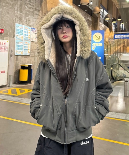 lulufa ブルゾン アウター ファー付きフード ミリタリーブルゾン