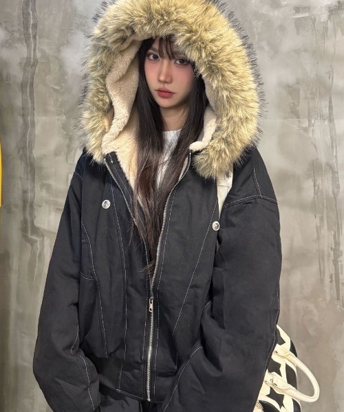 lulufa ブルゾン アウター ファー付きフード ミリタリーブルゾン