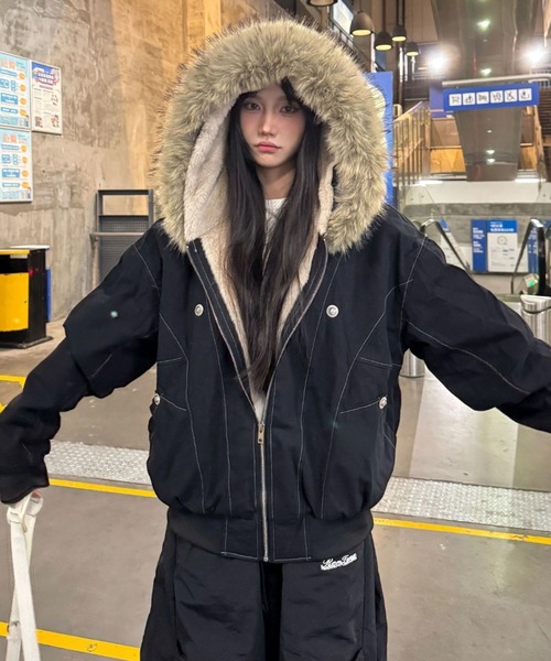 lulufa ブルゾン アウター ファー付きフード ミリタリーブルゾン