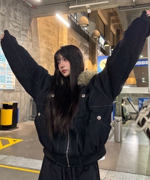 lulufa ブルゾン アウター ファー付きフード ミリタリーブルゾン