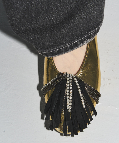 ルタロン　GRISEレザーFRINGEミュール　ベージュ Le Talon GRISE（ル タロン グリーズ） シューズ GRISEレザービジュー