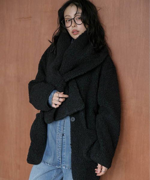 ノーカラージャケット ブラック オーバーサイズ Bonjour Sagan（ボンジュールサガン） ジャケット ノーカラー