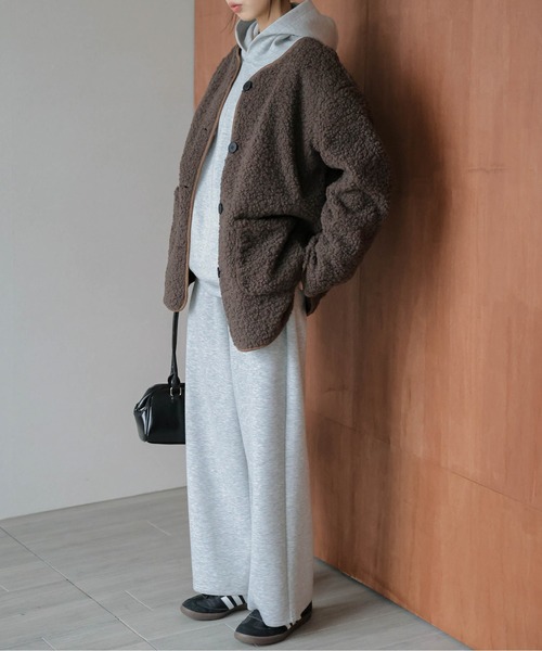 ジャケット ノーカラージャケット マフラー付き ノーカラーボア