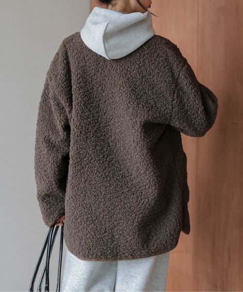 ジャケット ノーカラージャケット マフラー付き ノーカラーボア