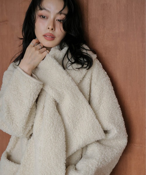 ジャケット ノーカラージャケット マフラー付き ノーカラーボア