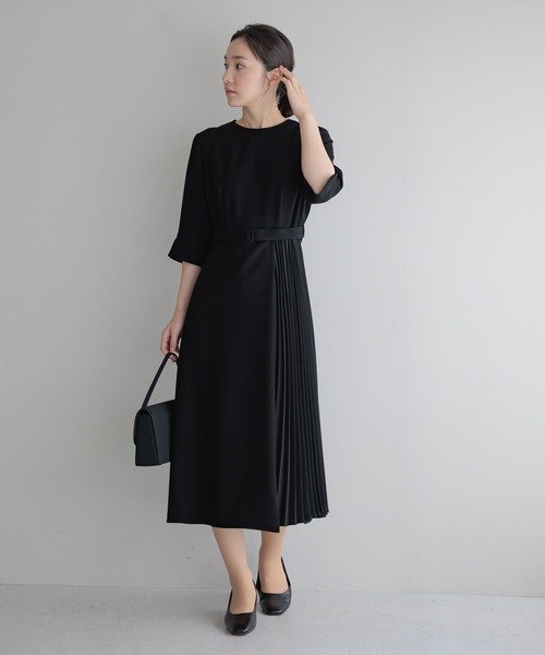 2【美品】ETRE TOKYO シアーサイドプリーツワンピース　黒 Andemiu（アンデミュウ） ワンピース 入学式 卒園式 卒業式 「WEB限定