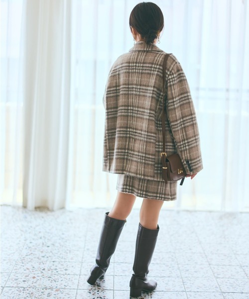 コート アウター ウールシャギーチェックダブルコート 「低身長・小柄