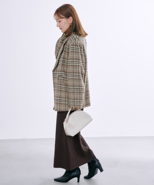 コート アウター ウールシャギーチェックダブルコート 「低身長・小柄