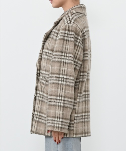 コート アウター ウールシャギーチェックダブルコート 「低身長・小柄