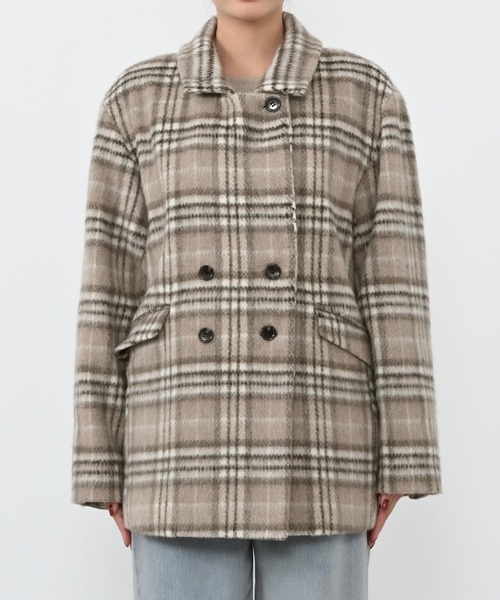 コート アウター ウールシャギーチェックダブルコート 「低身長・小柄