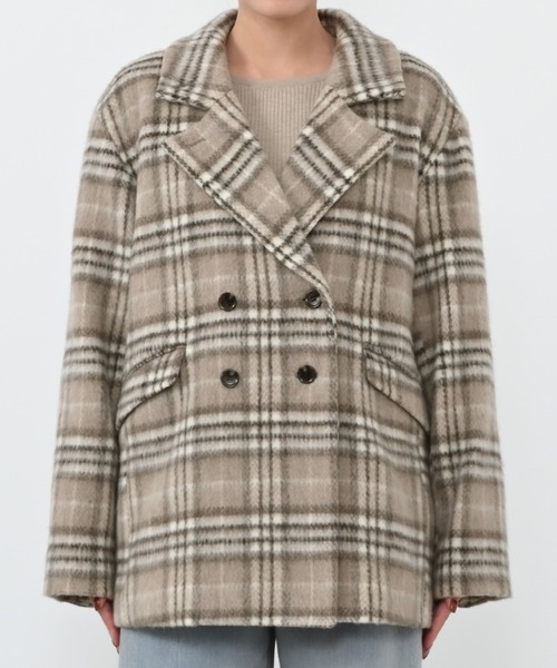 コート アウター ウールシャギーチェックダブルコート 「低身長・小柄