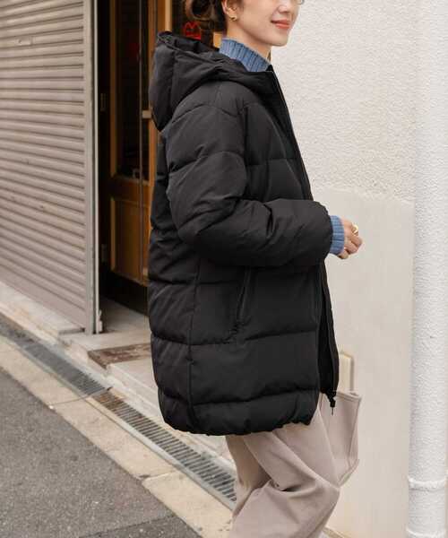 美品＊アーバンリサーチドアーズ フーデッドダウンコート ブラック黒 リアルダウン URBAN RESEARCH DOORS（アーバンリサーチドアーズ） ダウンコート