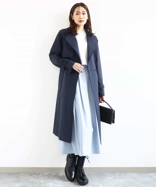 トレンチコート コート トレンチディティールロングコート/撥水/洗える レディースの画像