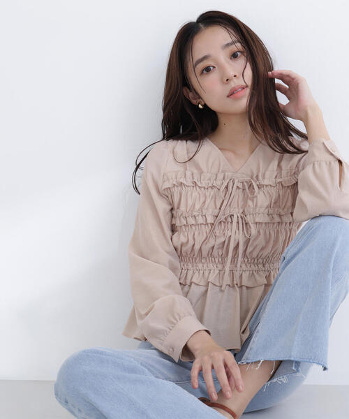 plantation プランツ 楊柳ブラウス　Vネックプルオーバーオーバーサイズ NATURAL BEAUTY BASIC（ナチュラルビューティーベーシック） ブラウス