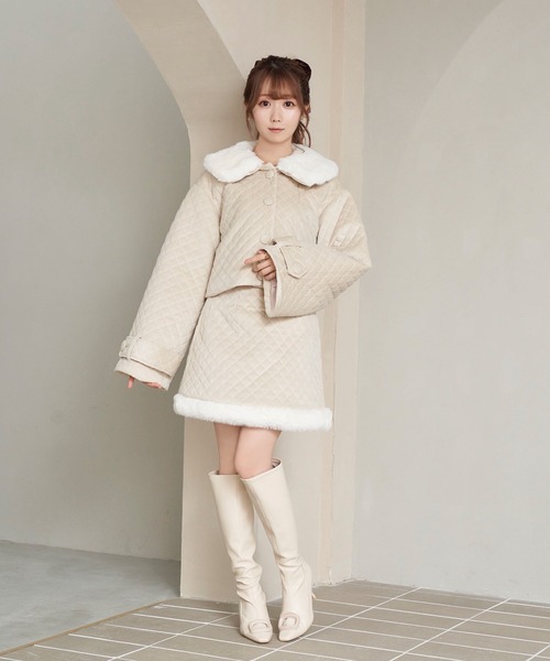 Rose Muse（ロゼミューズ） コート アウター Quilting fake fur collar