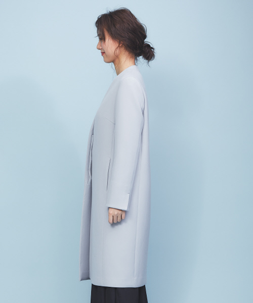 「FONCE」 ノーカラーコート 38 グレイッシュブルー レディース_画像3
