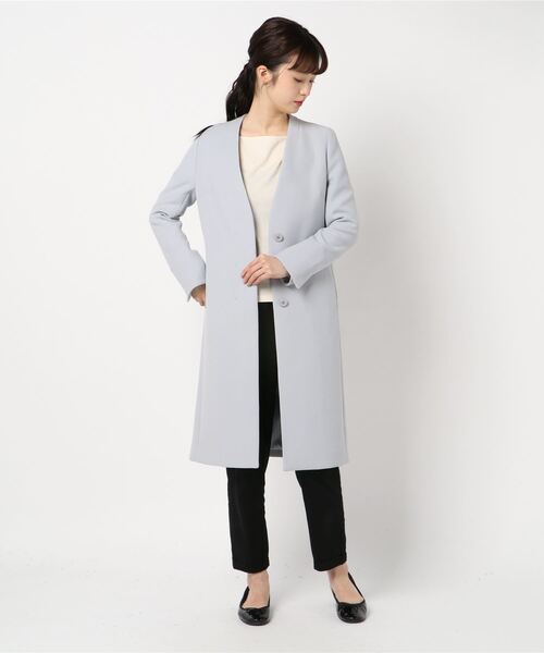 「FONCE」 ノーカラーコート 38 グレイッシュブルー レディース_画像4