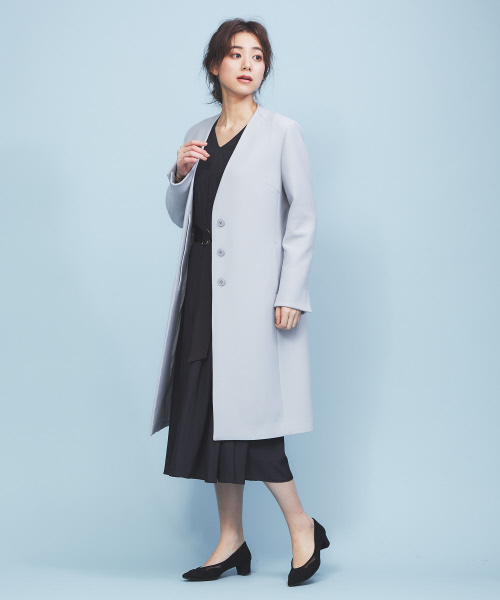 「FONCE」 ノーカラーコート 38 グレイッシュブルー レディース_画像5