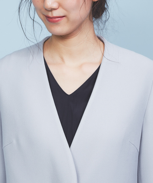 「FONCE」 ノーカラーコート 38 グレイッシュブルー レディース_画像7