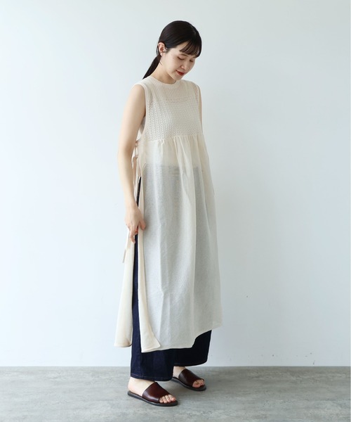 yuni ワンピース 12G和紙/Polyester tiered knit ワンピース